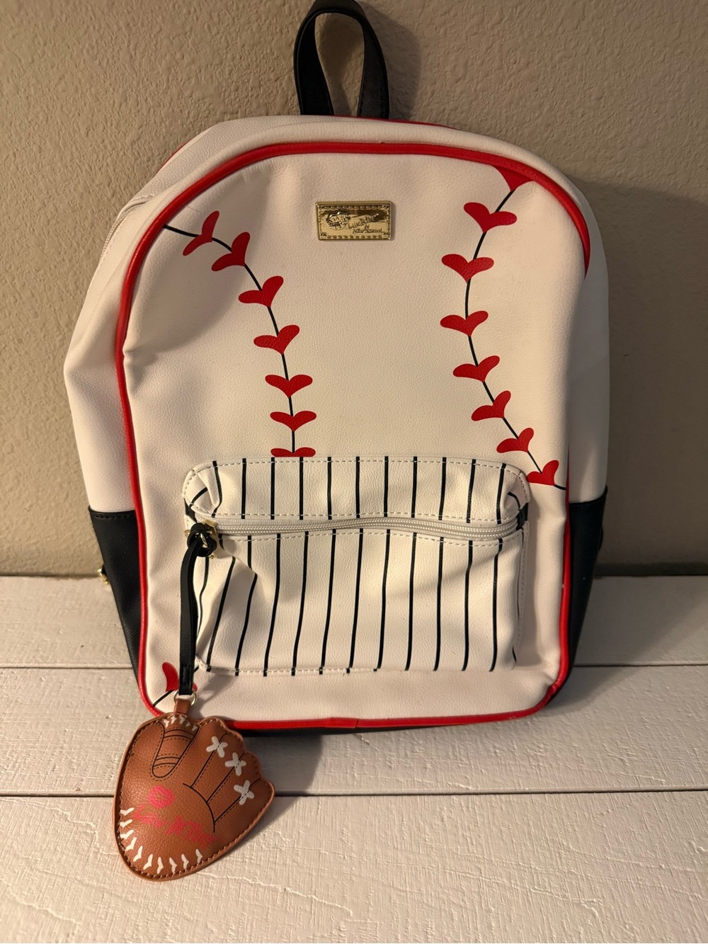 Vintage Betsey Johnson White & Red Baseball Backpack! Excellent Condition!